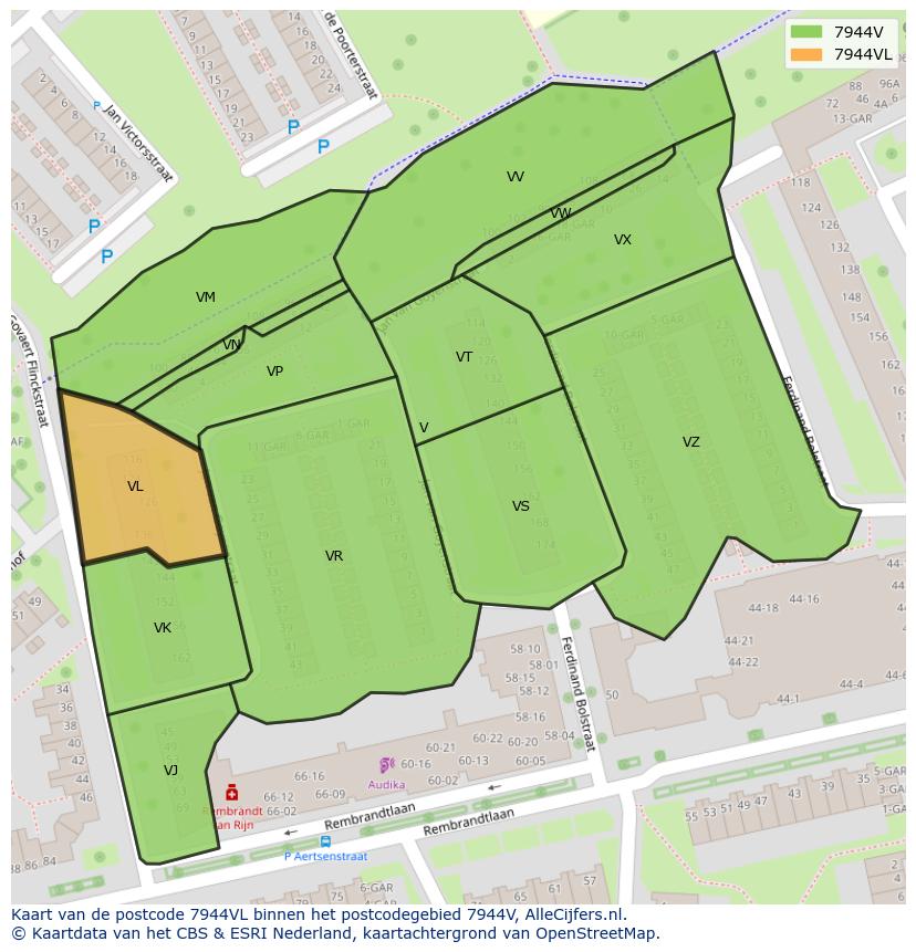 Afbeelding van het postcodegebied 7944 VL op de kaart.