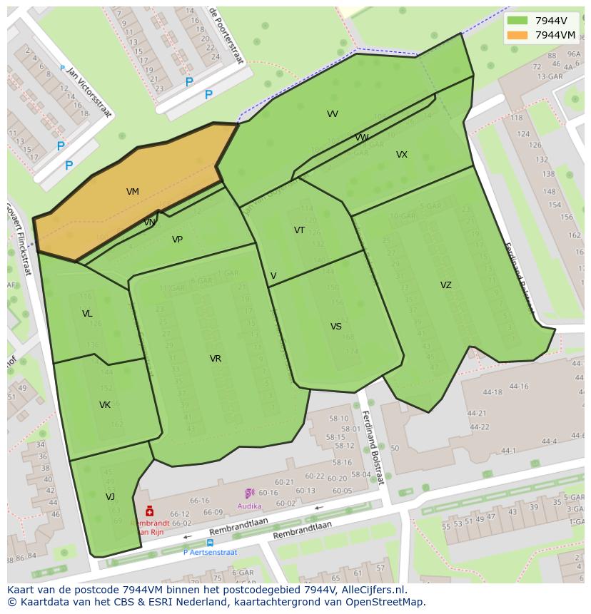 Afbeelding van het postcodegebied 7944 VM op de kaart.
