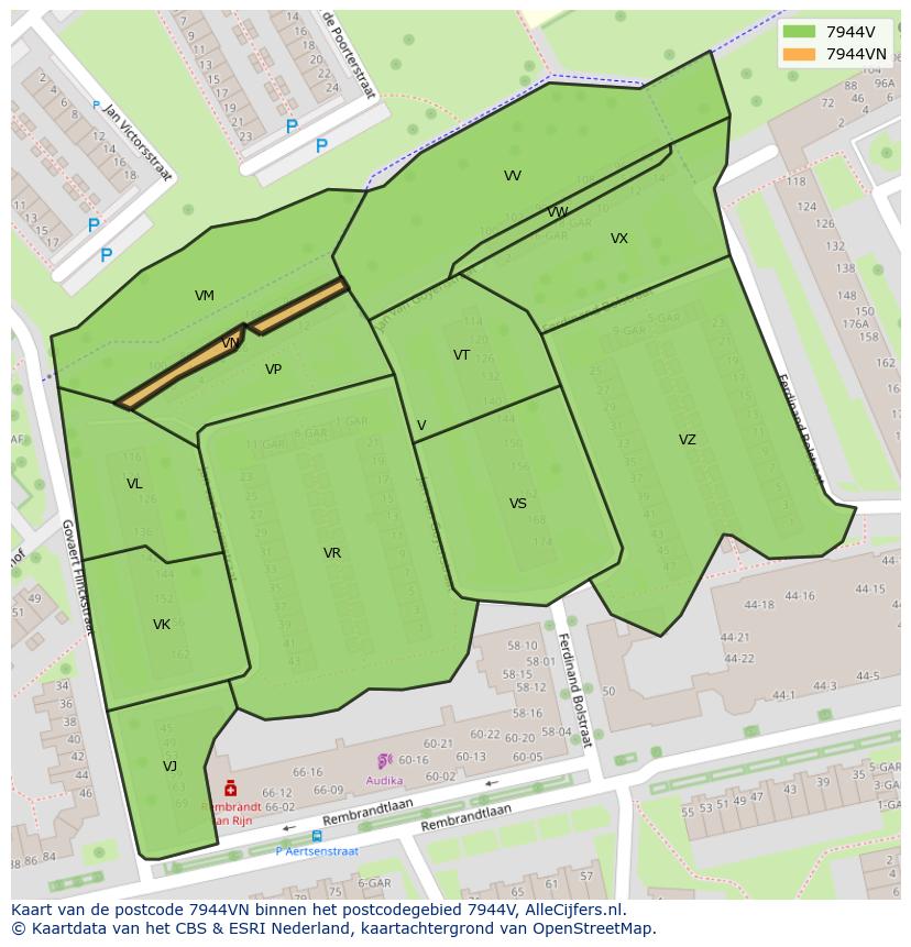 Afbeelding van het postcodegebied 7944 VN op de kaart.
