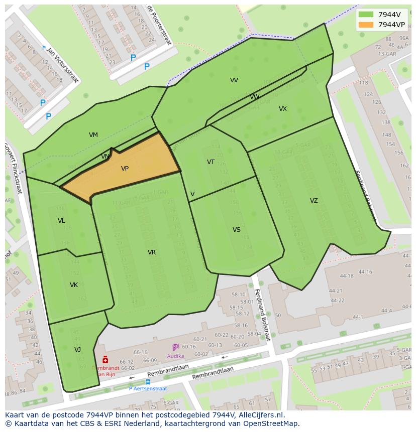 Afbeelding van het postcodegebied 7944 VP op de kaart.