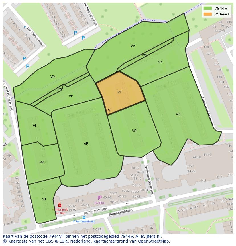 Afbeelding van het postcodegebied 7944 VT op de kaart.