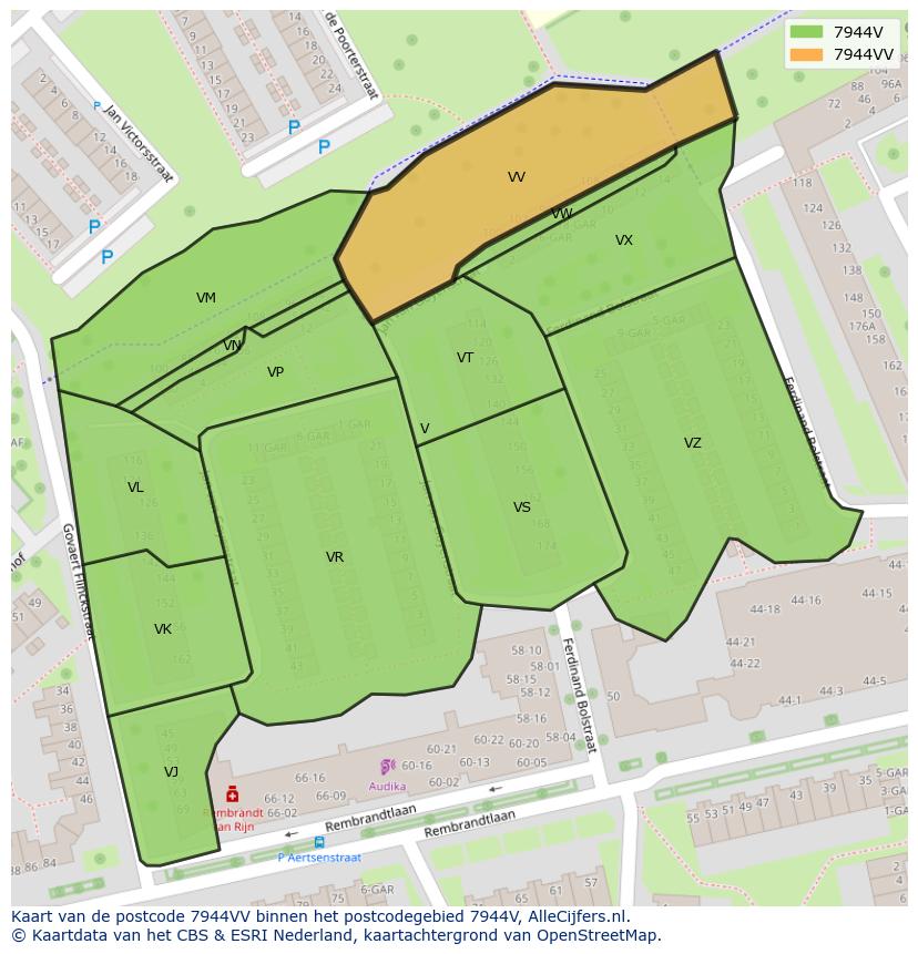 Afbeelding van het postcodegebied 7944 VV op de kaart.