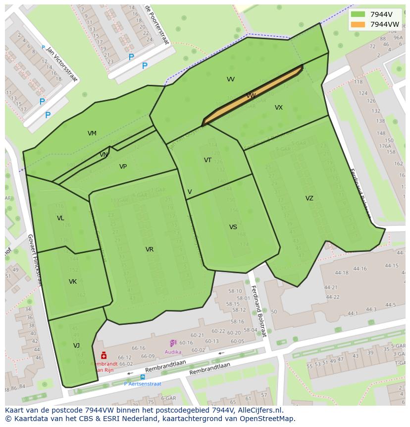 Afbeelding van het postcodegebied 7944 VW op de kaart.