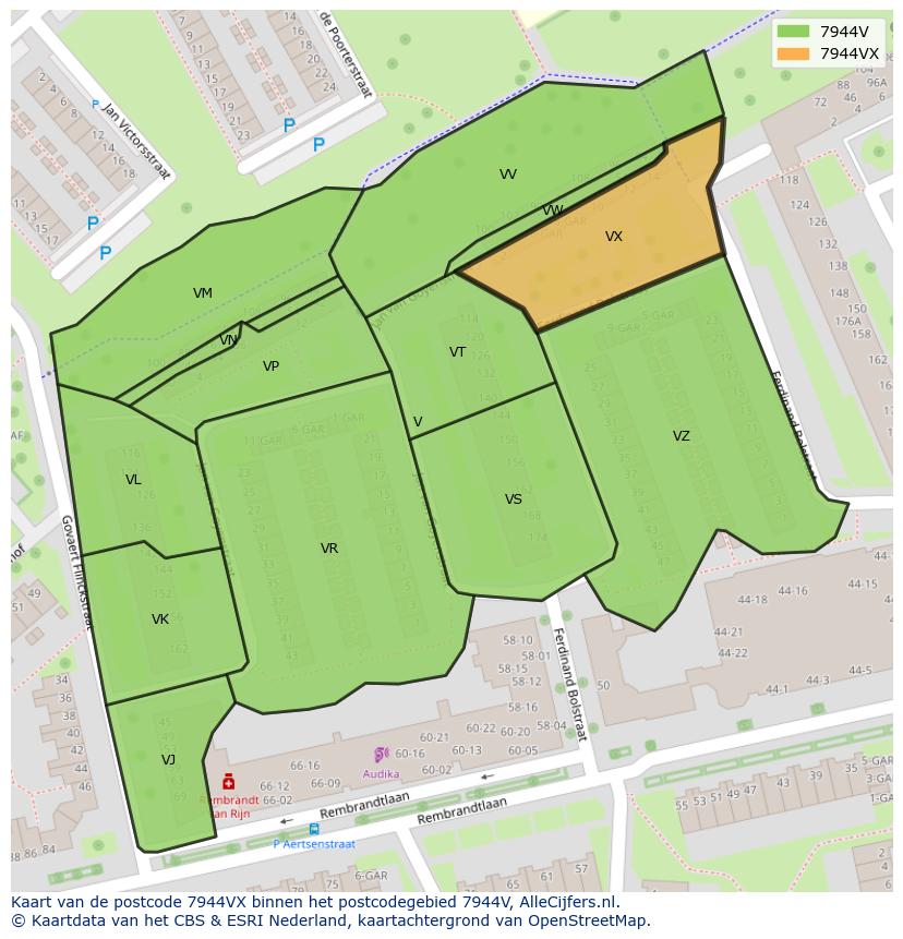 Afbeelding van het postcodegebied 7944 VX op de kaart.