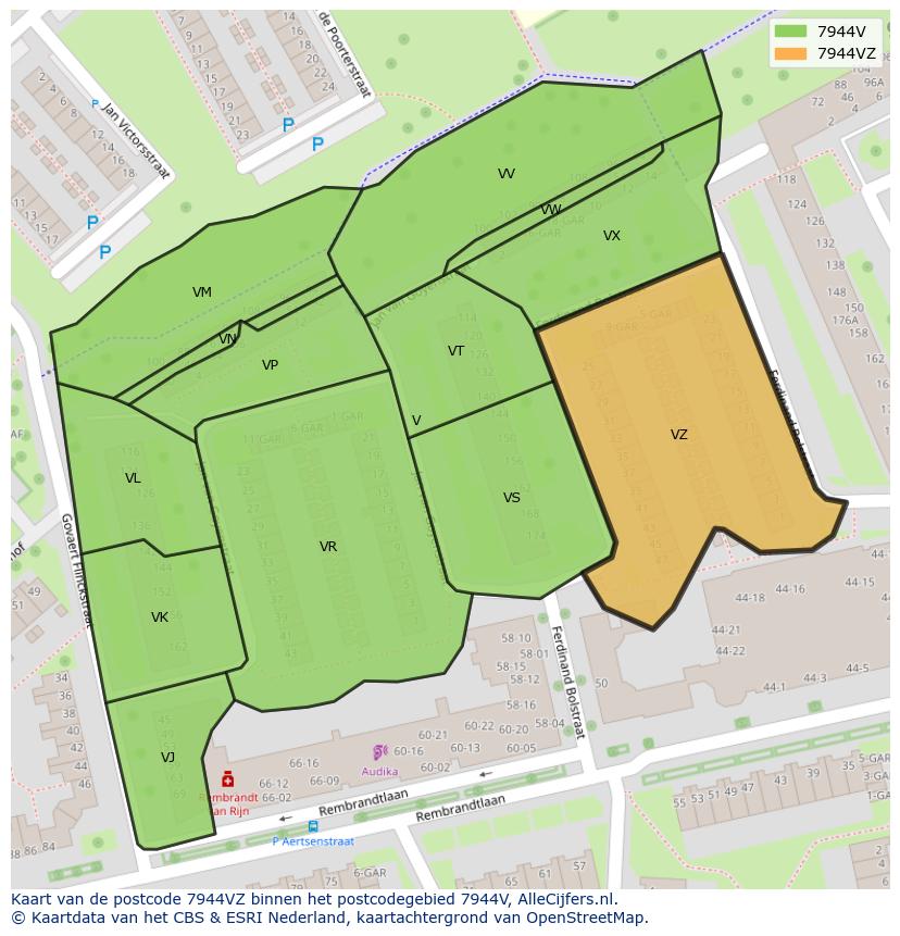 Afbeelding van het postcodegebied 7944 VZ op de kaart.