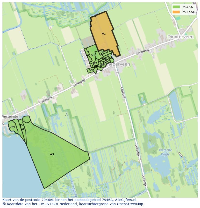 Afbeelding van het postcodegebied 7946 AL op de kaart.