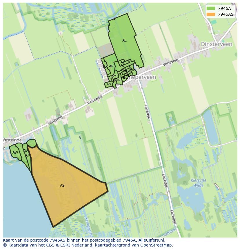 Afbeelding van het postcodegebied 7946 AS op de kaart.