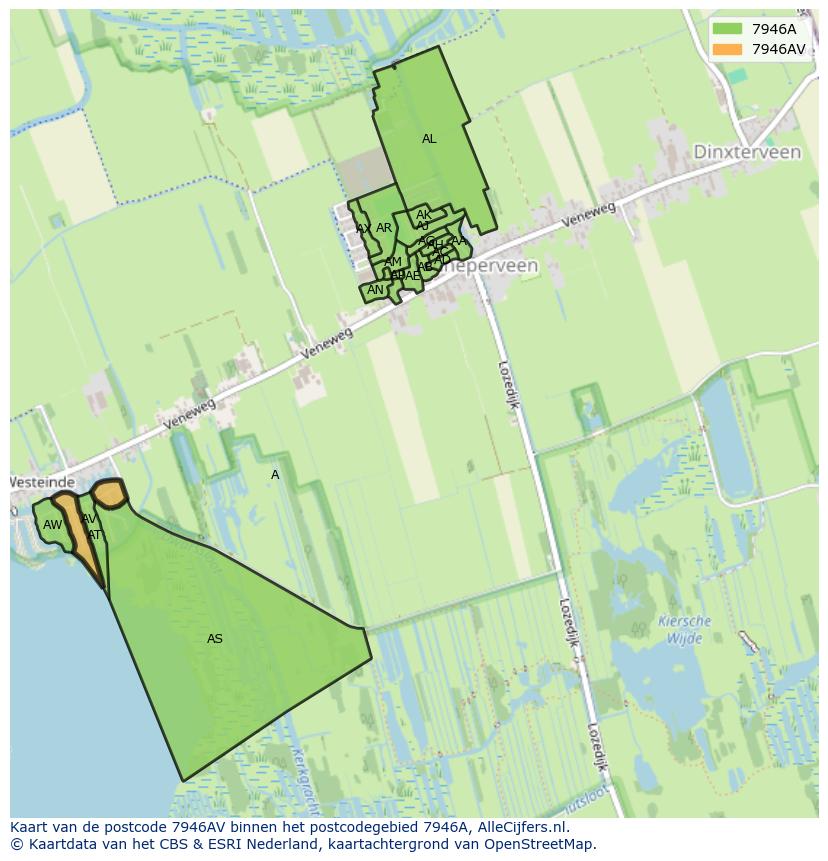 Afbeelding van het postcodegebied 7946 AV op de kaart.