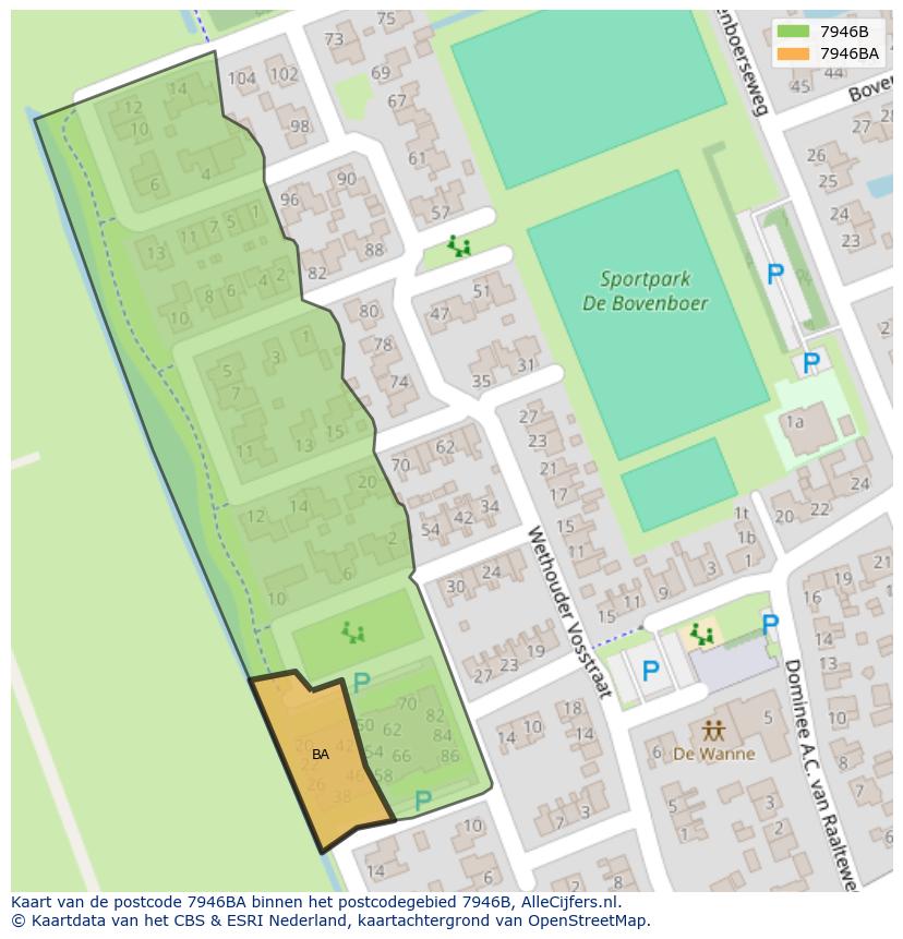 Afbeelding van het postcodegebied 7946 BA op de kaart.