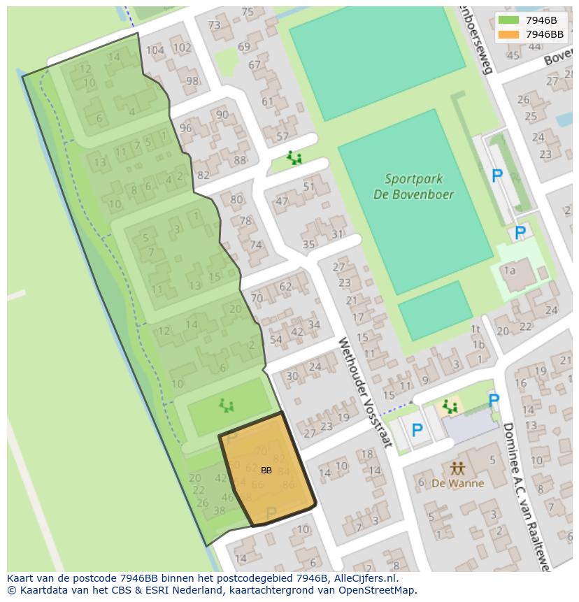Afbeelding van het postcodegebied 7946 BB op de kaart.