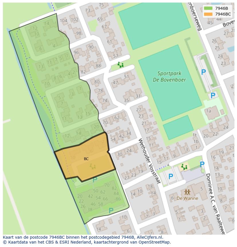 Afbeelding van het postcodegebied 7946 BC op de kaart.