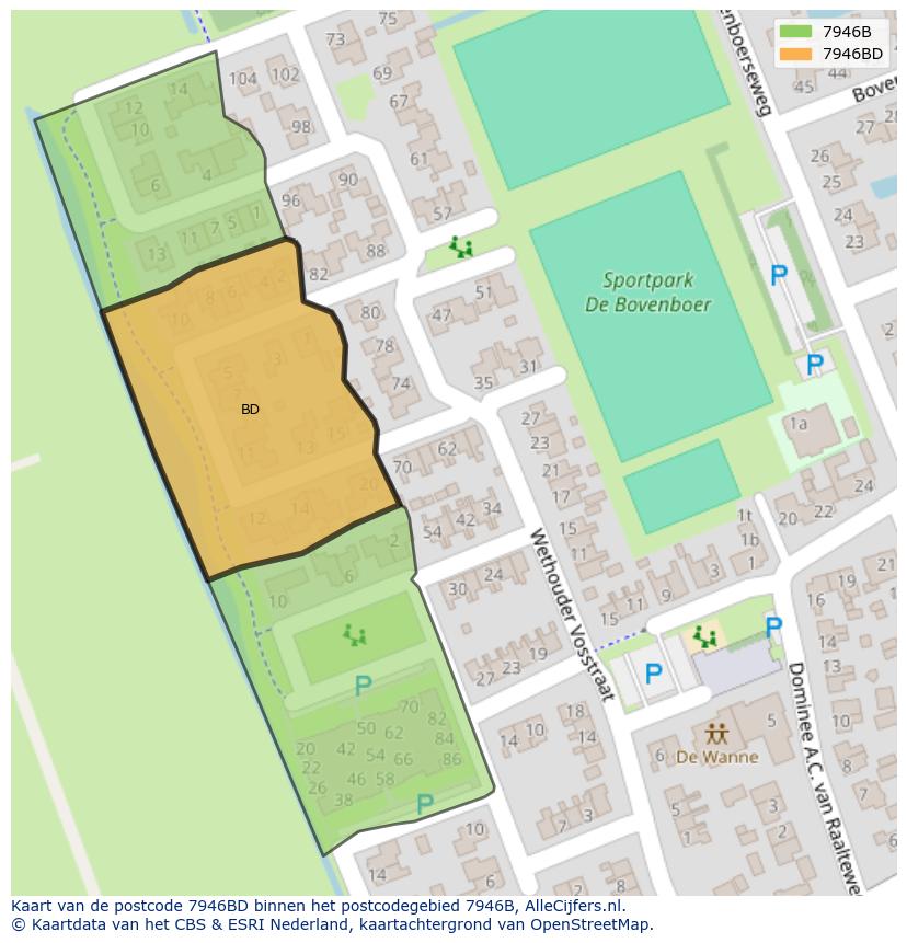 Afbeelding van het postcodegebied 7946 BD op de kaart.