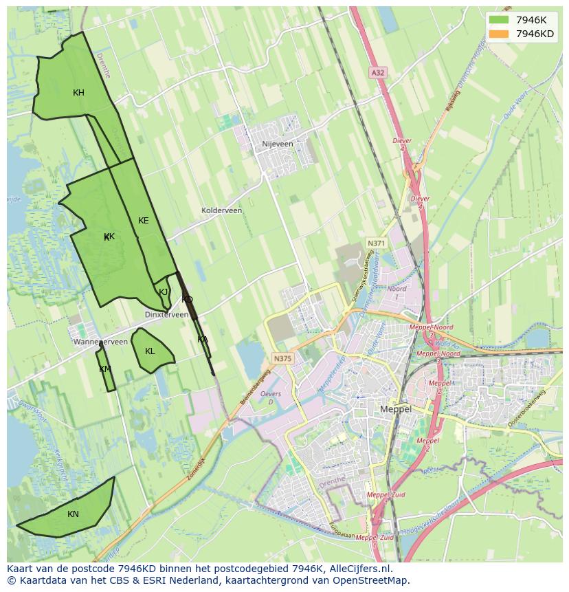 Afbeelding van het postcodegebied 7946 KD op de kaart.