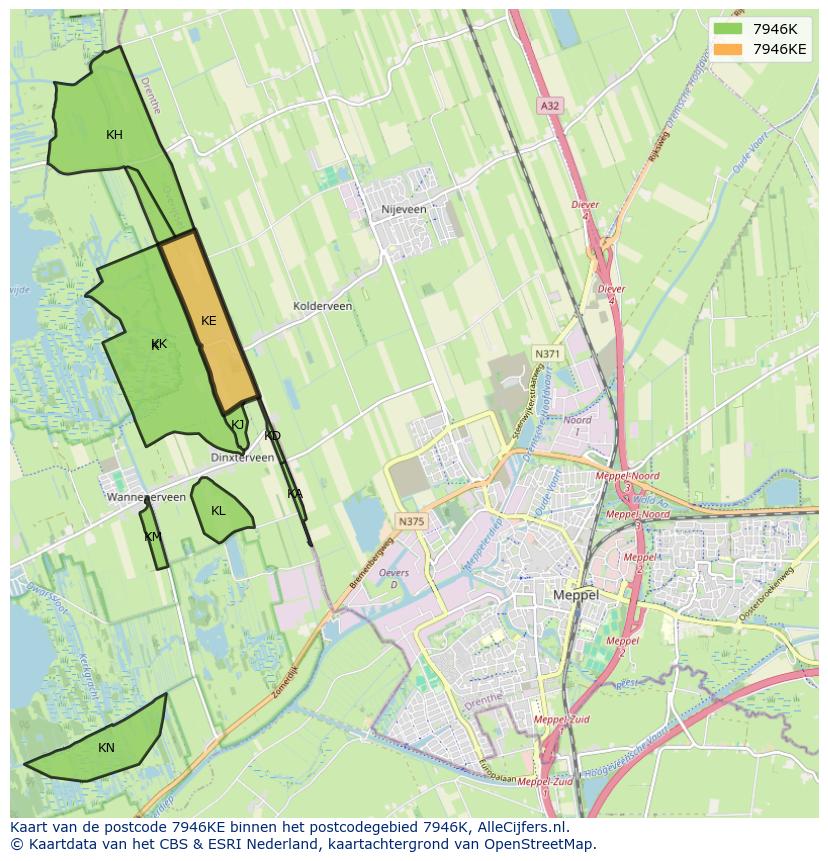 Afbeelding van het postcodegebied 7946 KE op de kaart.
