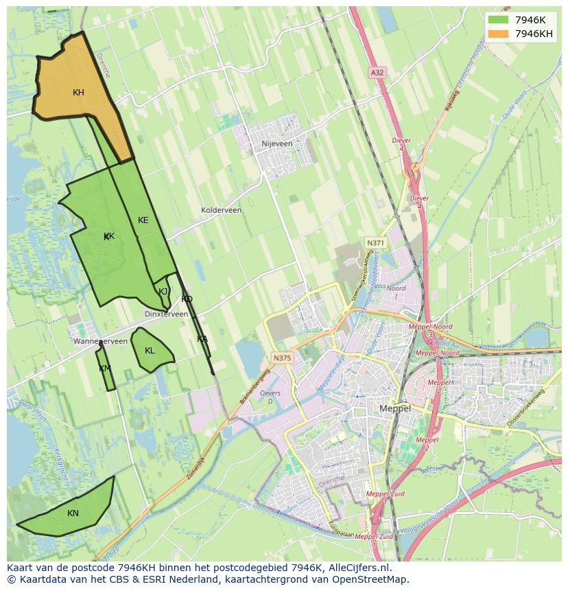 Afbeelding van het postcodegebied 7946 KH op de kaart.