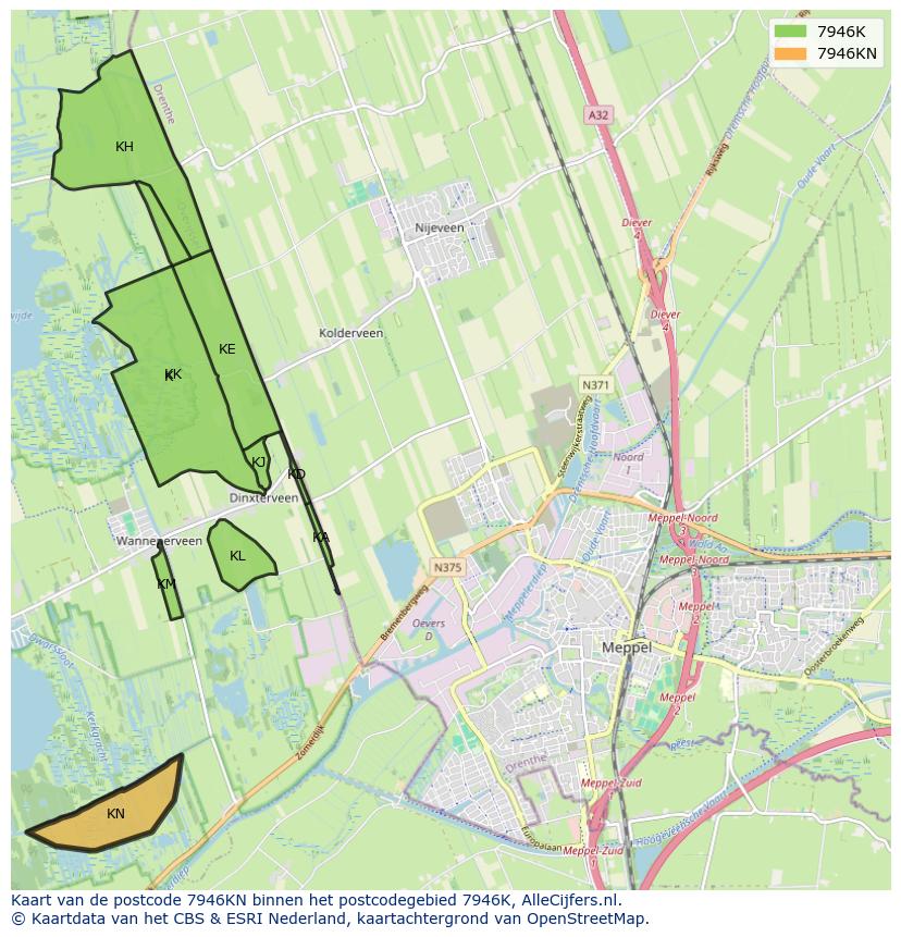 Afbeelding van het postcodegebied 7946 KN op de kaart.