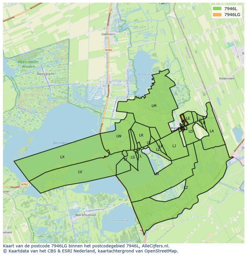 Afbeelding van het postcodegebied 7946 LG op de kaart.