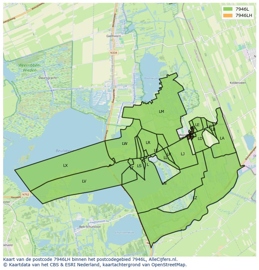 Afbeelding van het postcodegebied 7946 LH op de kaart.