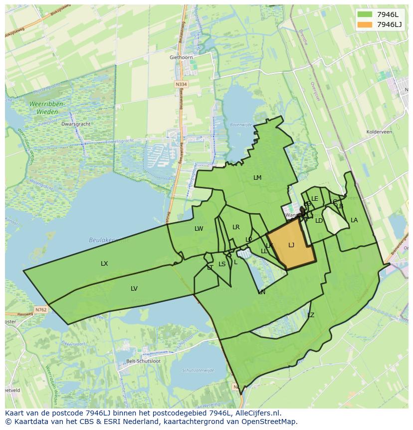 Afbeelding van het postcodegebied 7946 LJ op de kaart.