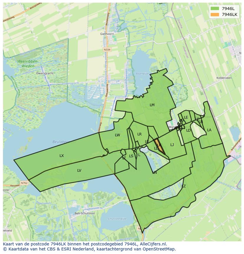 Afbeelding van het postcodegebied 7946 LK op de kaart.