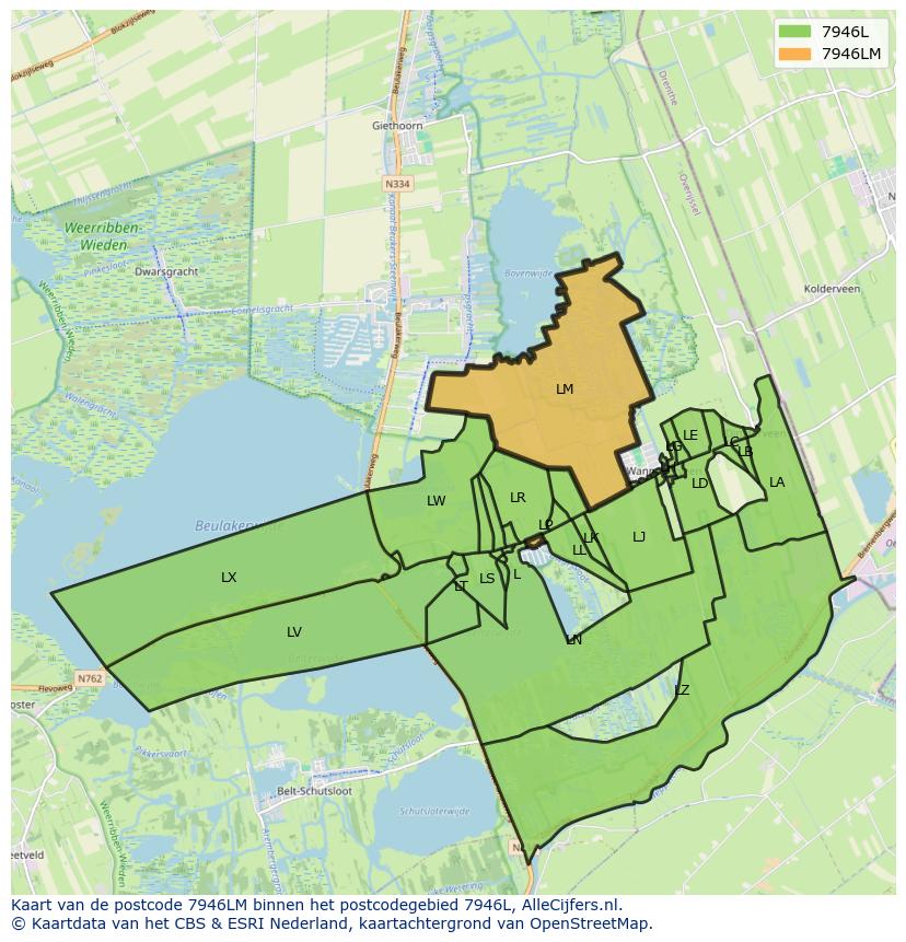 Afbeelding van het postcodegebied 7946 LM op de kaart.