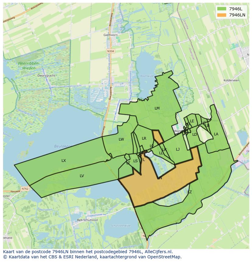 Afbeelding van het postcodegebied 7946 LN op de kaart.
