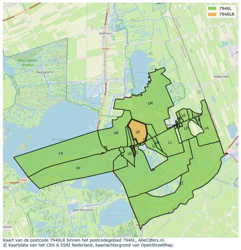 Afbeelding van het postcodegebied 7946 LR op de kaart.