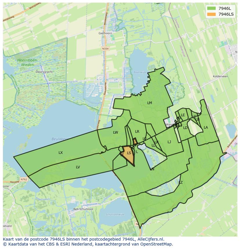 Afbeelding van het postcodegebied 7946 LS op de kaart.
