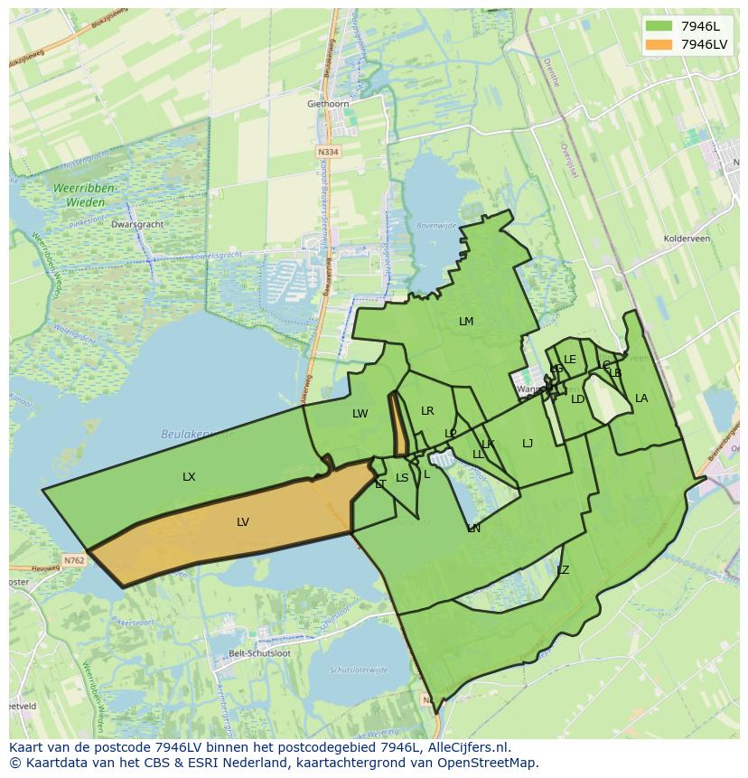 Afbeelding van het postcodegebied 7946 LV op de kaart.