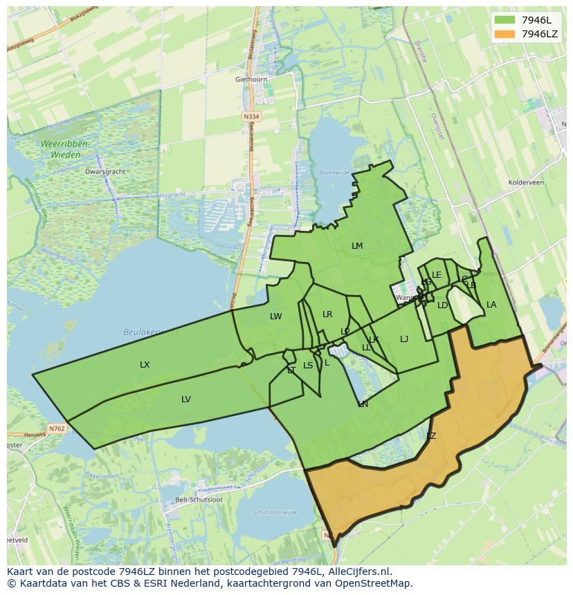 Afbeelding van het postcodegebied 7946 LZ op de kaart.