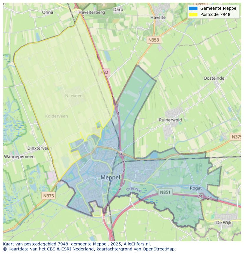 Afbeelding van het postcodegebied 7948 op de kaart.