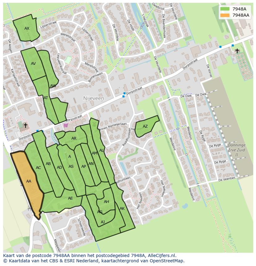 Afbeelding van het postcodegebied 7948 AA op de kaart.