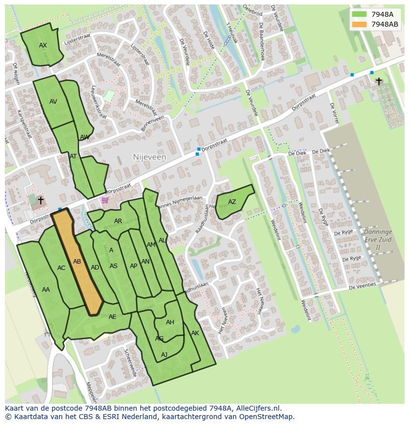 Afbeelding van het postcodegebied 7948 AB op de kaart.