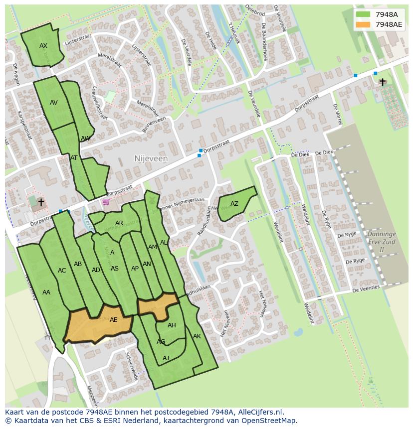 Afbeelding van het postcodegebied 7948 AE op de kaart.