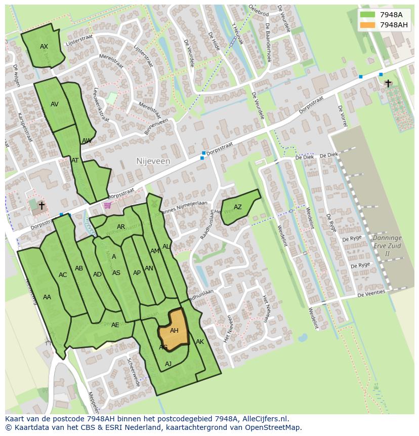 Afbeelding van het postcodegebied 7948 AH op de kaart.