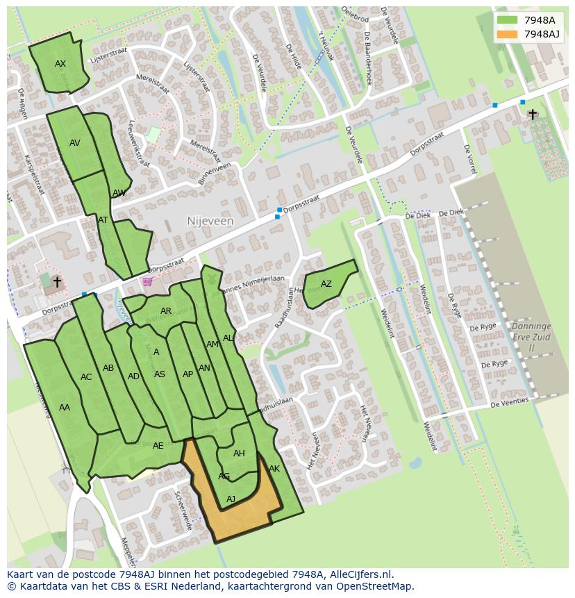 Afbeelding van het postcodegebied 7948 AJ op de kaart.