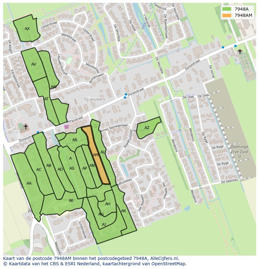 Afbeelding van het postcodegebied 7948 AM op de kaart.