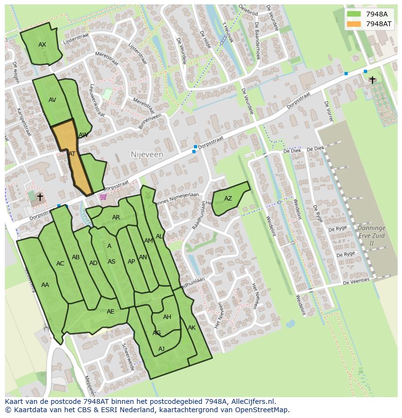 Afbeelding van het postcodegebied 7948 AT op de kaart.