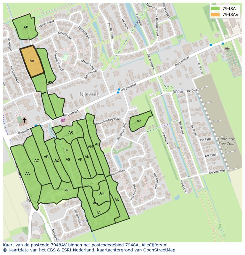 Afbeelding van het postcodegebied 7948 AV op de kaart.