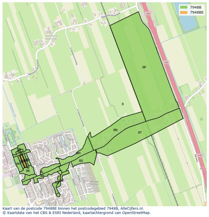 Afbeelding van het postcodegebied 7948 BE op de kaart.