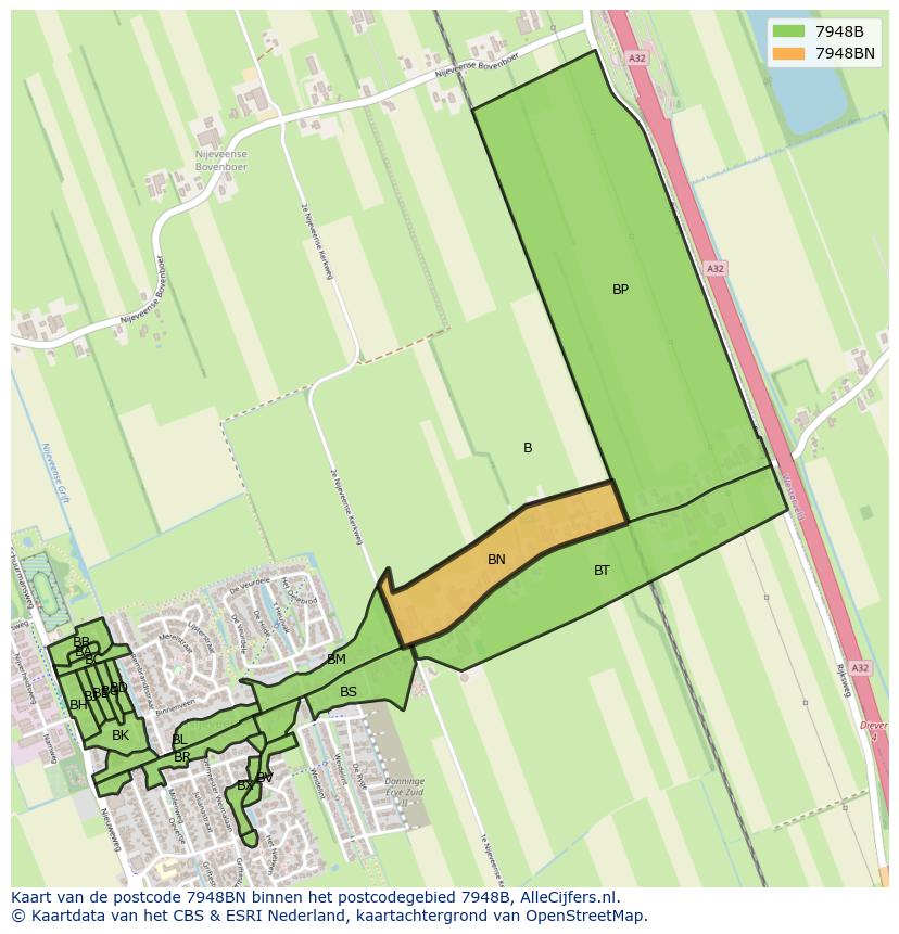 Afbeelding van het postcodegebied 7948 BN op de kaart.