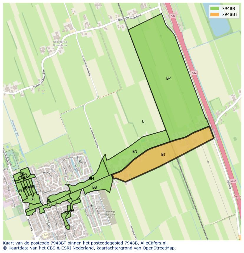 Afbeelding van het postcodegebied 7948 BT op de kaart.