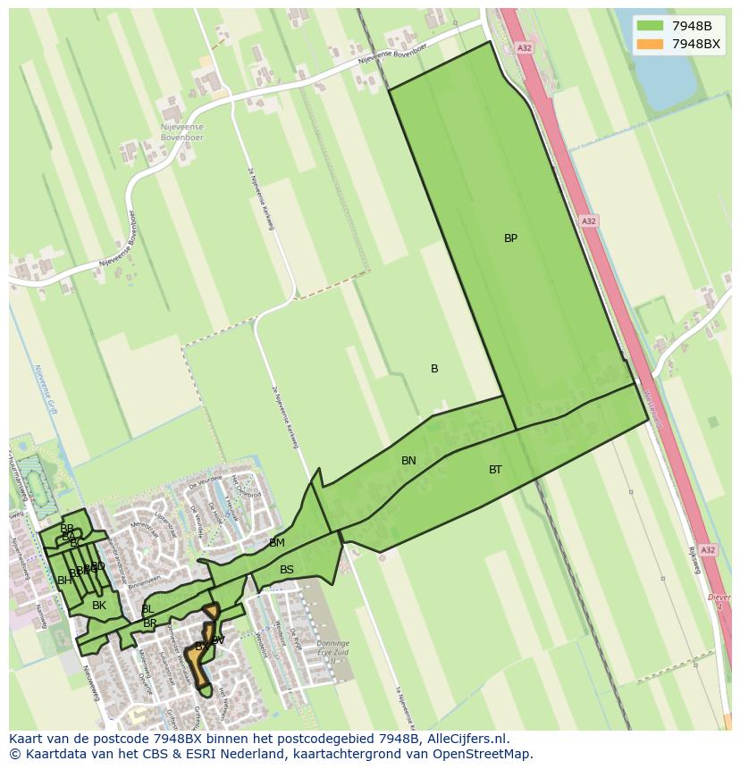 Afbeelding van het postcodegebied 7948 BX op de kaart.