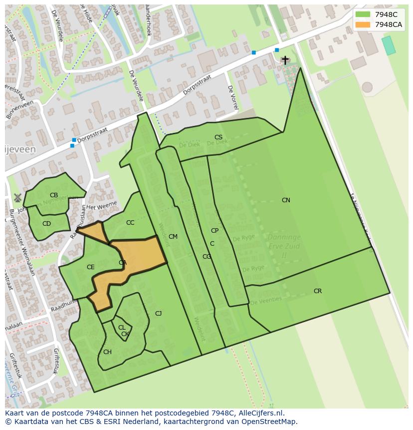 Afbeelding van het postcodegebied 7948 CA op de kaart.