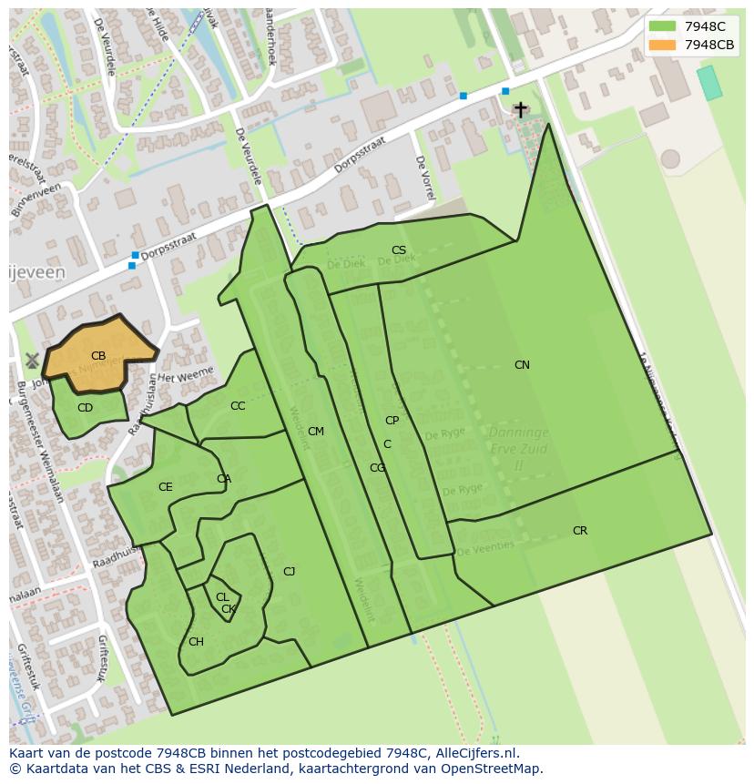 Afbeelding van het postcodegebied 7948 CB op de kaart.