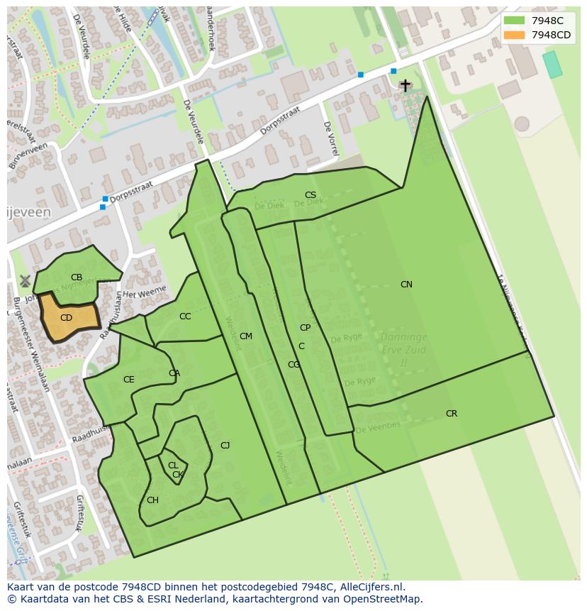 Afbeelding van het postcodegebied 7948 CD op de kaart.