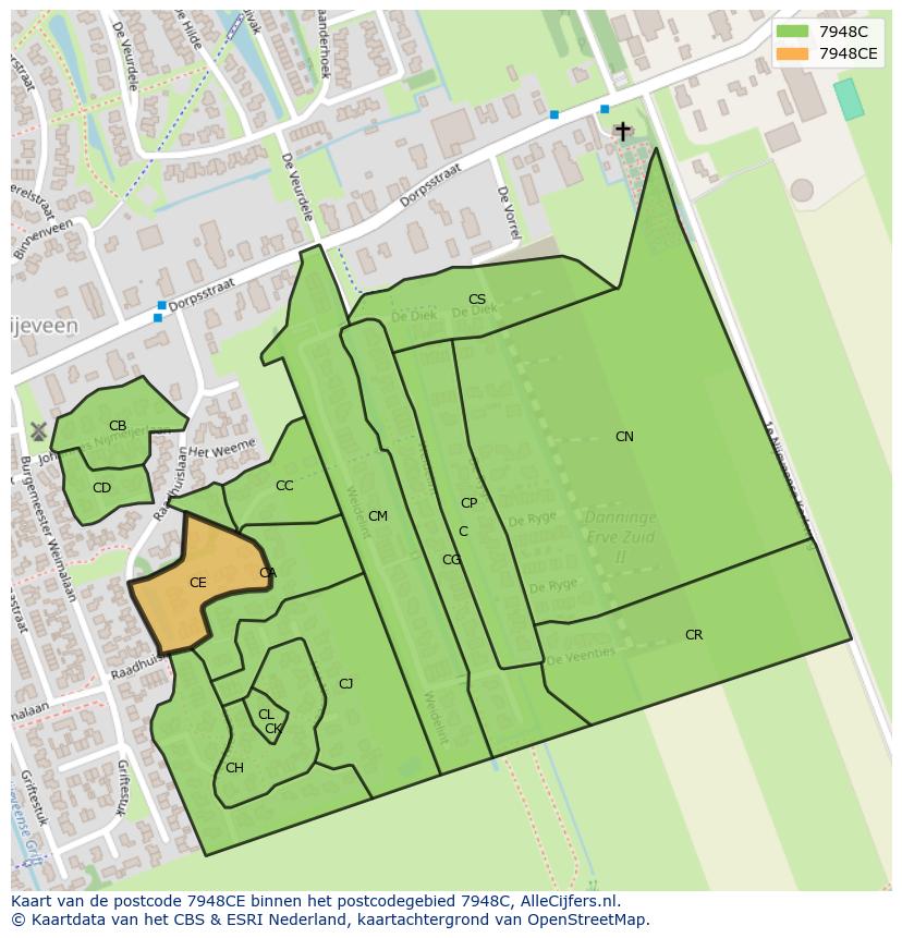 Afbeelding van het postcodegebied 7948 CE op de kaart.