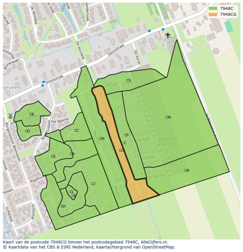 Afbeelding van het postcodegebied 7948 CG op de kaart.