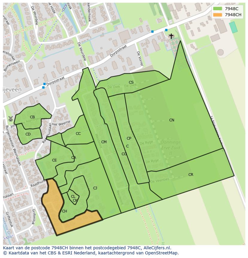Afbeelding van het postcodegebied 7948 CH op de kaart.