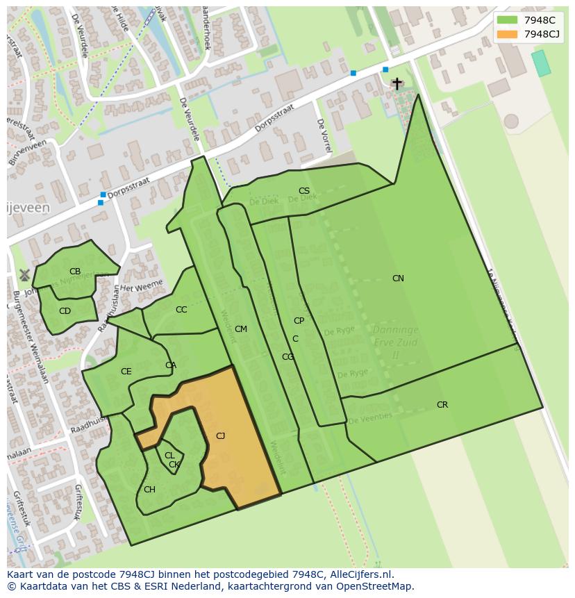 Afbeelding van het postcodegebied 7948 CJ op de kaart.